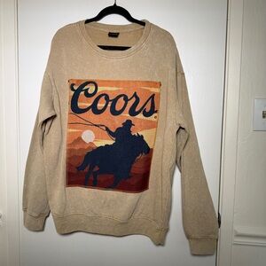 Coors Banquet Tan Graphic Crewneck Distressed Sweater - Men's Large NWT
